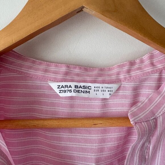 Zara Poplin Shirt Tunic Dress Pink White Striped Cotton Size Large - Picture 4 of 4